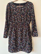 J. Crew Black Floral Long Sleeve Elastic Waist Dress Knee Length Mini Size 8