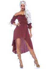 Womens Dress Burgundy S/M Cotton Renaissance Pirate Gypsy High Low Costume