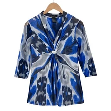 INC International Concepts Women Multicolor V-Neck Front Knot Blouse Top Size S