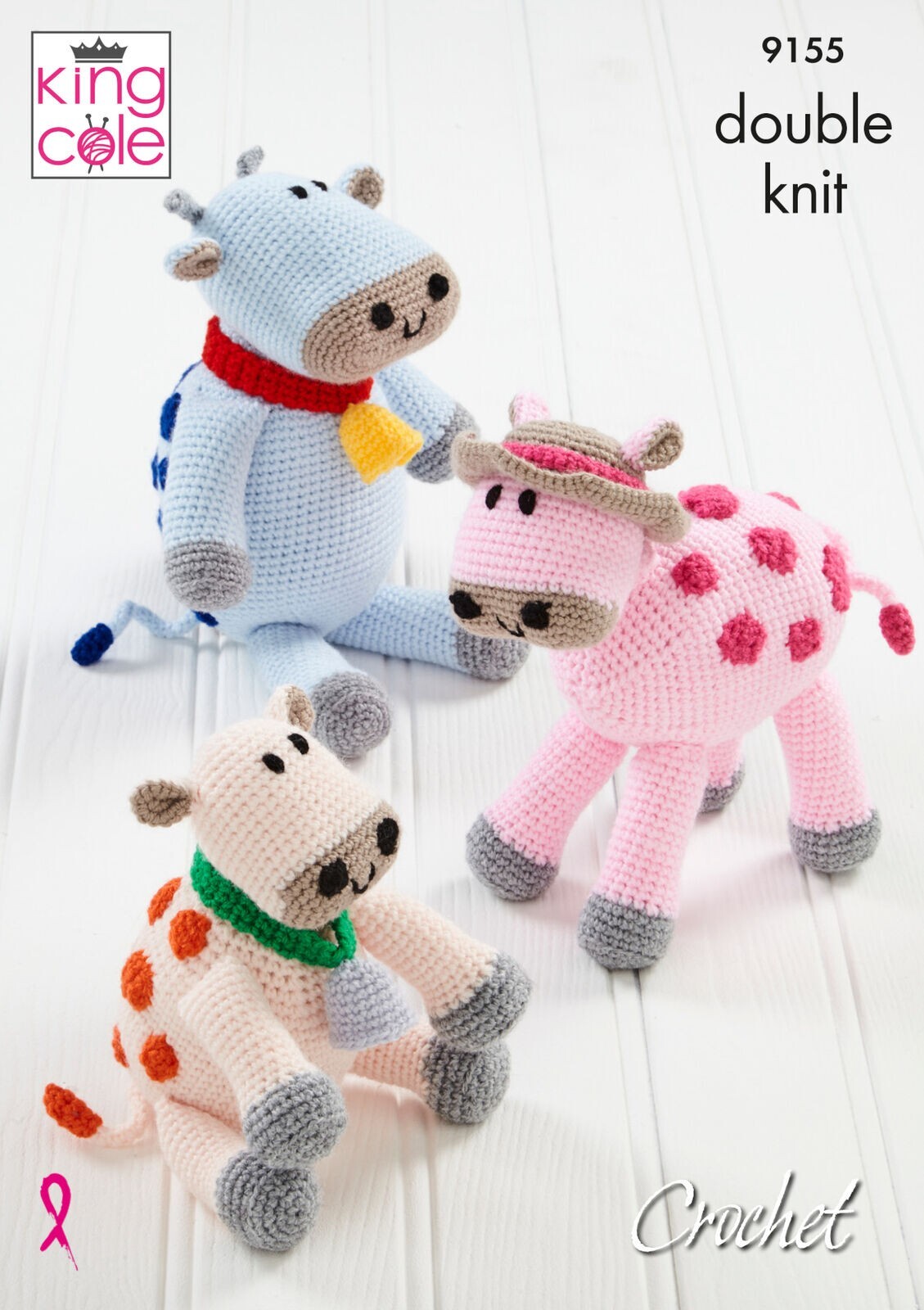 KING COLE Crochet Pattern Double Knit DK Toy Cows 15-23cm -9155
