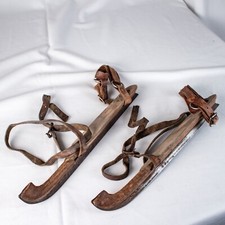 Antique 1710's Explorer's Wood Leather Steel Blade Ice Skates