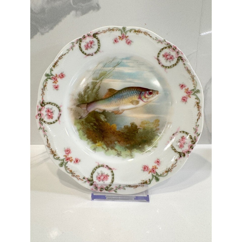 SET OF 10 Antique Vintage Porcelain Fish Plates Collectible 7" Dessert