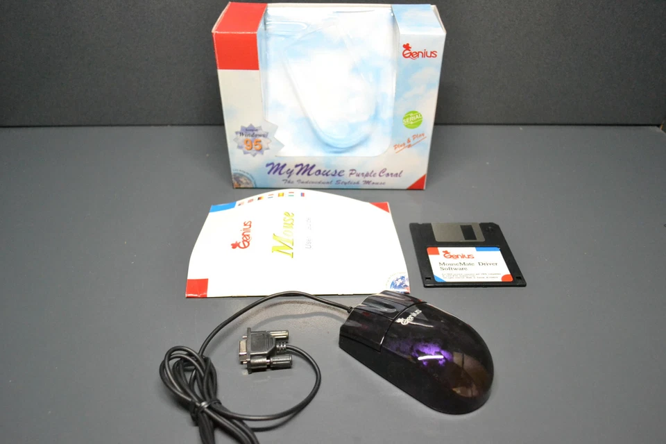 Vintage new Genius Mymouse Purple Coral serial mouse for windows 3.1 95 NT - Image 3 of 4