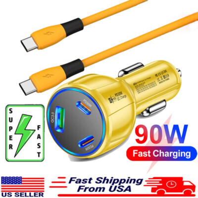 90W Doub USB-C PD Fast Car Charger For Motorola Moto G Power Edge Raze 40 Ultra
