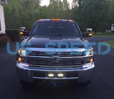 Full Set Amber Cab Roof Marker LED Lights Assy For 07-21 Chevy GMC 2500HD 3500HD