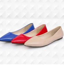 Womens Pointy Toe Patent Leather Slip On Flats Pumps Dress Shoes Oxfords Comfy