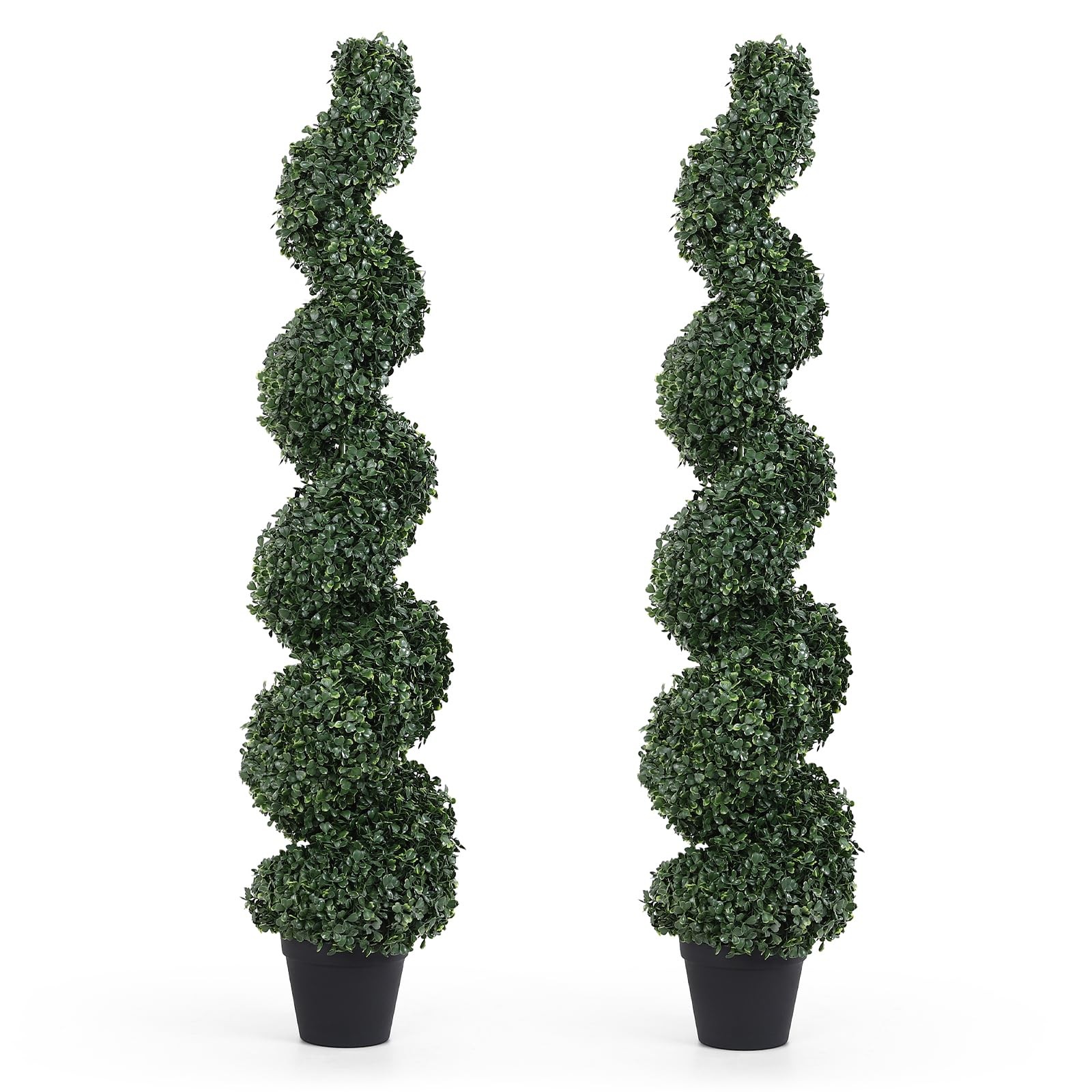 4ft Spiral Topiary Trees Artificial Outdoor Set of 2 – UV Resistant Faux Boxw...