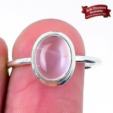 Natural Rose Quartz 925 Sterling Silver Elegant New Band Statement Ring Size 8.5