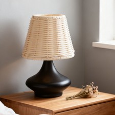 Vintage Wicker Nightstand Lamp Retro Design For Bedroom Living Room