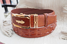 W 1.5 inch - Red Brown Genuine CROCO Hornback LEATHER Skin Men's Belt B26