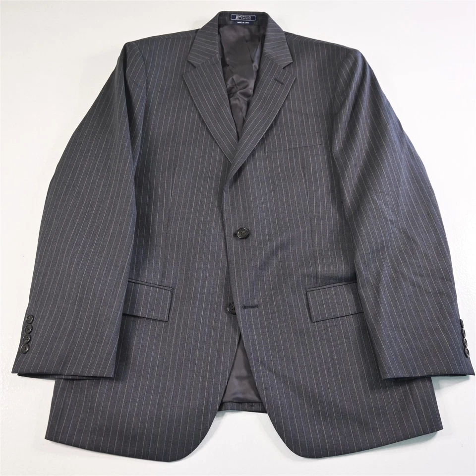 American Living 40R 33 x 32 серый в полоску 100% шерсти Мужская куртка брюки костюм - Изображение 2 из 4