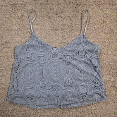 Rue21 Tank Top Juniors Large Blue Crochet Lace Geometric Crop Cami Boho