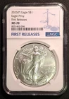 2025(P) SILVER EAGLE. FIRST RELEASES. NGC CERTIFIED MS70. CERT.#8351462-004