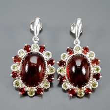 Handmade 16 ct+ Natural Hessonite Earrings 925 Sterling Silver /E130943