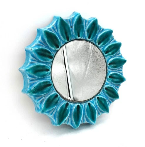 VINTAGE FRENCH CERAMIC WAL MIRROR SUNFLOWER STYLE ESPELT VALLAURIS CERAMIQUE