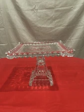 VINTAGE JEANETTE GLASS CO SQUARE WEDDING CAKE PEDESTAL STAND~LATE 19TH CENTURY