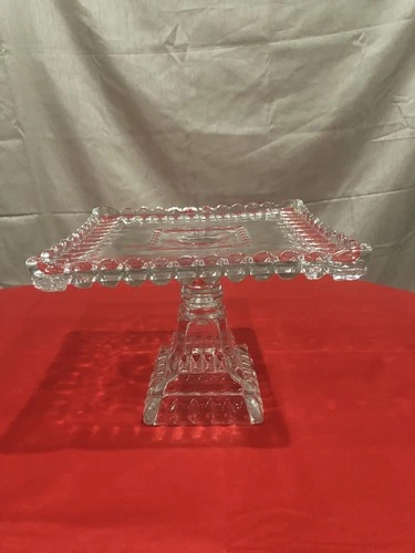 VINTAGE JEANETTE GLASS CO SQUARE WEDDING CAKE PEDESTAL STAND~LATE 19TH CENTURY