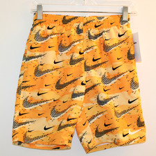 NWT Nike Big Boys Orange Swoosh Print Mesh-Lined Swim Trunks sz L