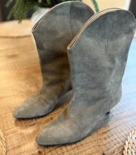 Isabel Marant Suede Ankle Boots Taupe Beige Lamia Western Boots 39 EU Size 8 US