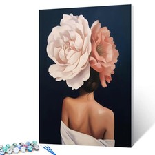 Fashion Lady DIY Oil Painting Paint by Number Kit for Adults,Colorful Flowers...