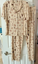 EUC ED Ellen DeGeneres Size XL Neutral/Beige/Brown Dog Collar Pajama Set Pajamas