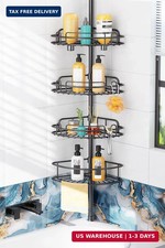 HAMITOR Corner Shower Caddy Tension Pole: No-Drill Rustproof Bathroom Shelf