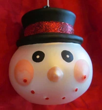 Blown Glass Snowman Head with Top Hat Christmas Ornament