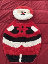 Santa Suit toilet Seat Cover and Rug Set Holiday Bathroom Decor, Christmas Decor