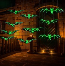12Pcs Glowing Hanging Bats, Halloween Bat Decorations, Spooky Party Wall 