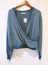 NWT We The Free People Anyway Deep Teal Faux Wrap Oversized Top XS Fits S / M