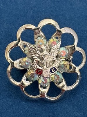 E15/ VTG FOE Fraternal Order Of The Eagles AB Crystal &  Silver Tone Brooch/Pin