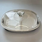 Vintage Corning Ware French White F-6-B Divided Dish w/ Pyrex DC 1.5C Lid 1.8L