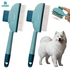 OITABI Flea Comb Cats Dogs Self-Cleaning Grooming Brush Stainless Steel Teeth