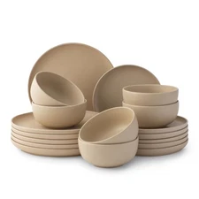 Mesa Stoneware Dinnerware Set, 18-Piece Plates and Bowls Sets, Includes Dinne...