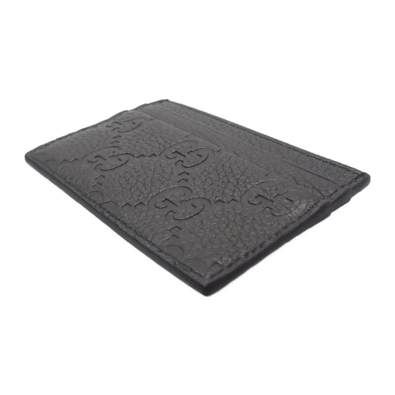 GUCCI Imprint Card Case Grained Leather Black Unisex ISY image 5