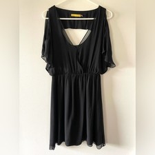 Alice + Olivia Black Silk Flutter Sleeve Drape Back Dress Size L