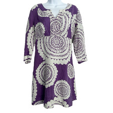 Boden Whimsical Linen Shift Dress Womens 10 Artsy Preppy Retro Boho 70s Inspired