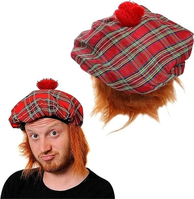 BODYGENIX Tam O’ Shanter Hat with Ginger Wig–Scottish Fancy Dress Costume Hat|Burns Night