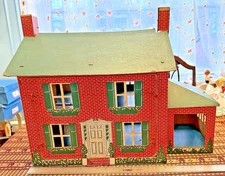 VINTAGE HTF BRICK COLONIAL CARDBOARD TOOTSIETOY WARREN DOLL HOUSE W SUNROOM