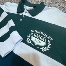 NWT Mens Chevrolet Long Sleeve Rugby Polo Shirt Green Stripe GM Official Sz L