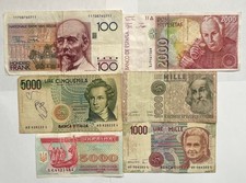 6 X European Paper Money, Spain, Belgium, Italy, Ukraine.