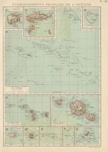 FRENCH POLYNESIA. Polynésie française. Tahiti Moorea Nuka Hiva Oa 1931 old map