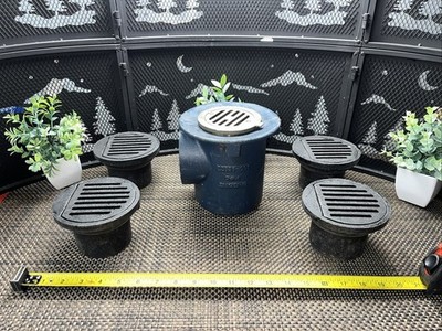 5 QTY! Zurn Industrial Floor Area Drain Adjustable Brass Grate Cast Iron MIX LOT