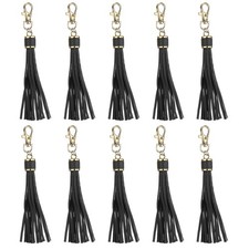 10pcs Leather Tassels 6" Keychain Tassel with Lobster Swivel Black