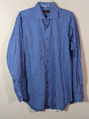 Etro Milano Italian Blue Geometric Check Business Dress Casual Mens Sz Large 42
