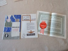 ANCIENNE BROCHURE FRIGECO ENTRETIEN RECETTES + Certificat Garantie FRIGECO  1961