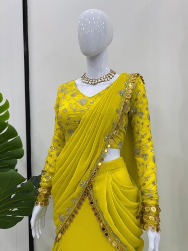 Designer Drapiert Sari Bluse Unstitch Bollywood Party Hochzeit Fertig Zum Tragen - Bild 2 von 10