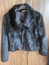 Faux Fur Cropped Coat Black Jacket Size 10