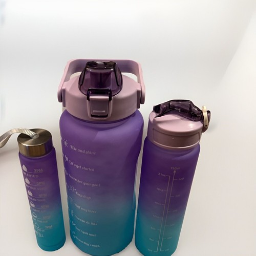 3-in-1 Motivational Fitness Water Bottle Set | BPA-Free, Time Marked | Gym,