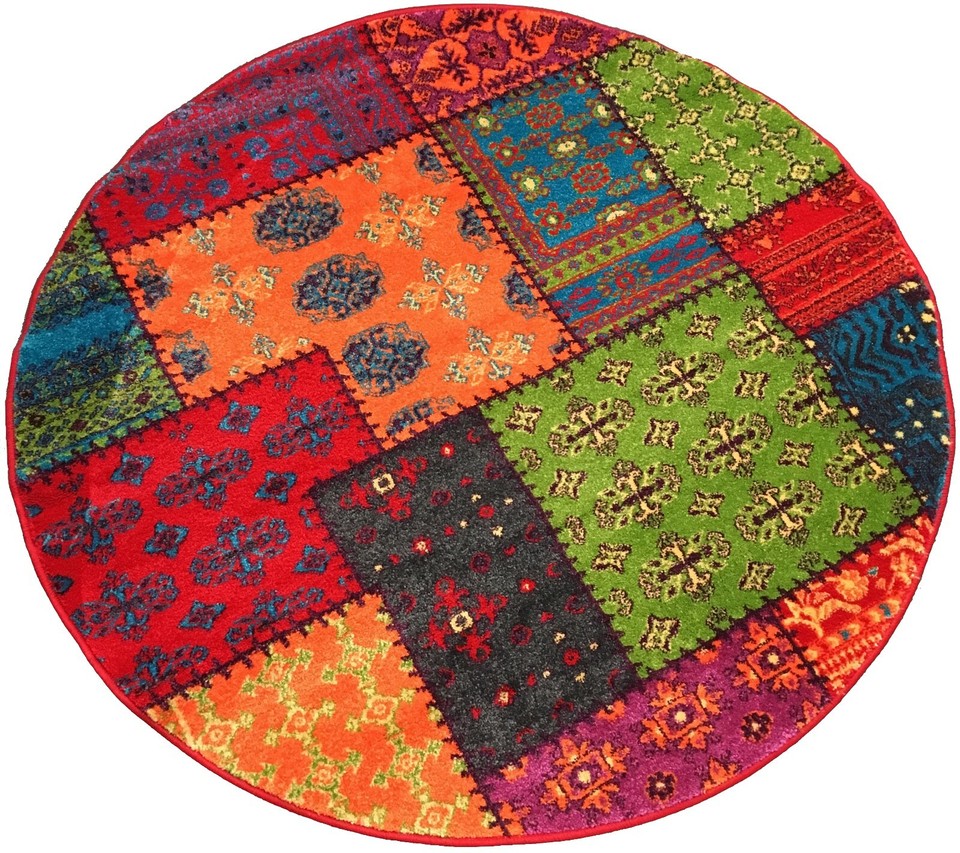 Rainbow Patchwork Rug Runner Bright Multi Color Mat Vivid Intricate ...